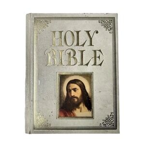 Holy Bible Religious Book Christian Catholic Jesus Christ Gold Accents